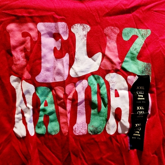 NWT Feliz Navidad Red Long Sleeve Graphic Tee Girl's XXL (18) Christmas Holiday - Picture 2 of 7